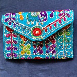 Handmade, Colorful Indian Clutch with Elephant